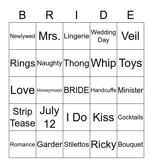 Bride Bingo Card