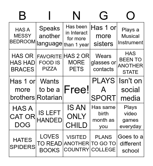 ROTARY Bingo Card