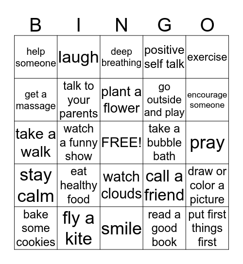 Be Stress Free Bingo Card
