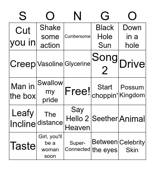 Grunge Round Two Bingo Card