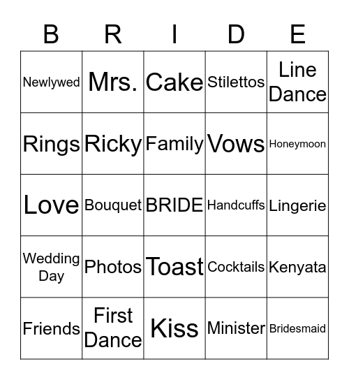 Bride Bingo Card