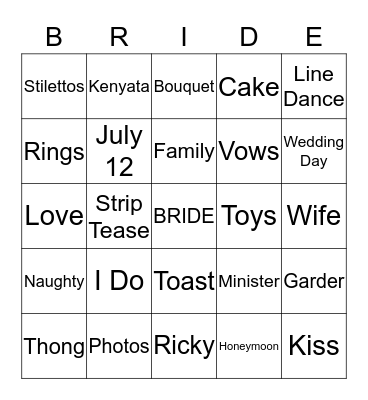 Bride Bingo Card
