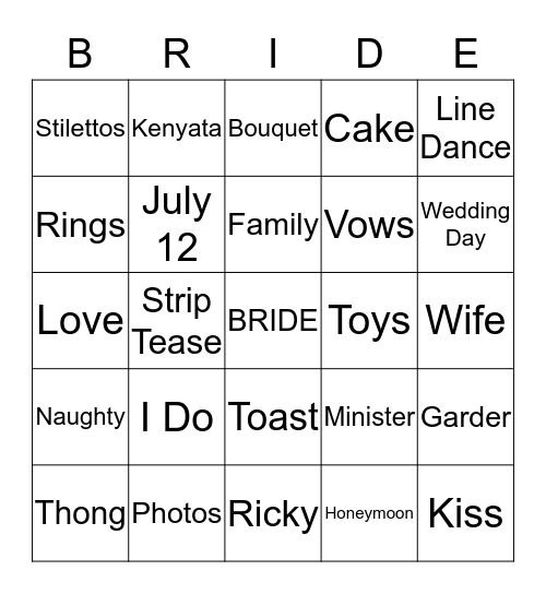Bride Bingo Card