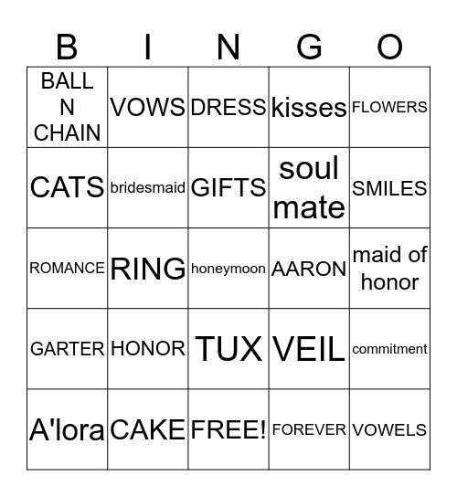A'LORA & AARON Bingo Card