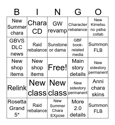 GBF 6th Stream Bingo Card