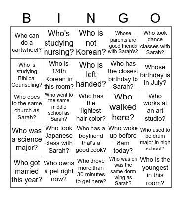GET TO KNOW ONE ANOTHER! Bingo Card
