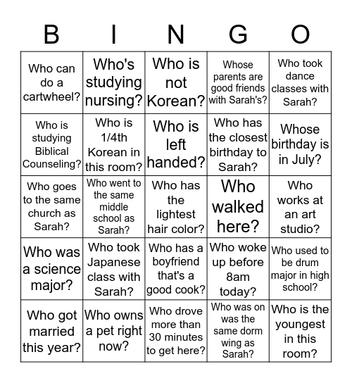 GET TO KNOW ONE ANOTHER! Bingo Card