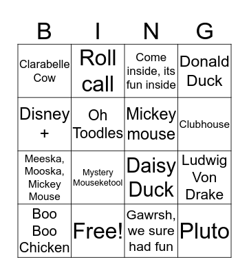 Mickey Mouse Clubhouse Bingo Card