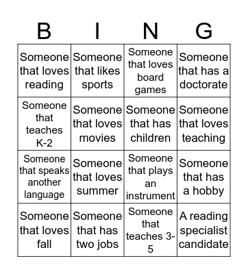 Getting to Know You Bingo Card