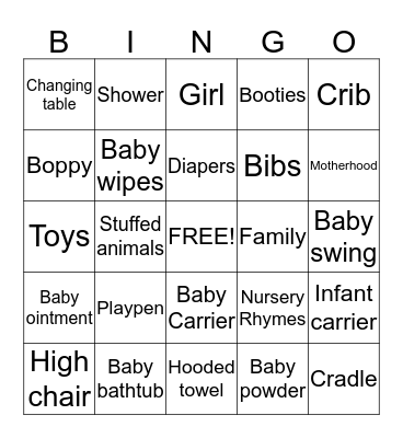 Jonelda's baby Shower Bingo Card