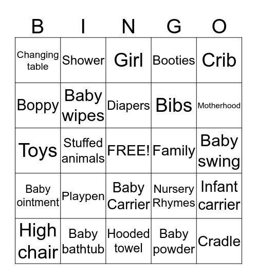 Jonelda's baby Shower Bingo Card