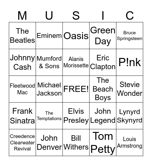 Music Therapy Bingo Card