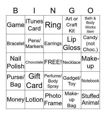 Erika's Quinceanera Bingo Card