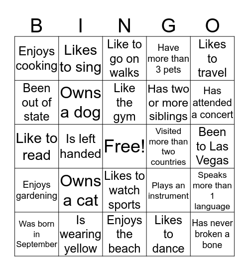 Find the Person Bingo Card