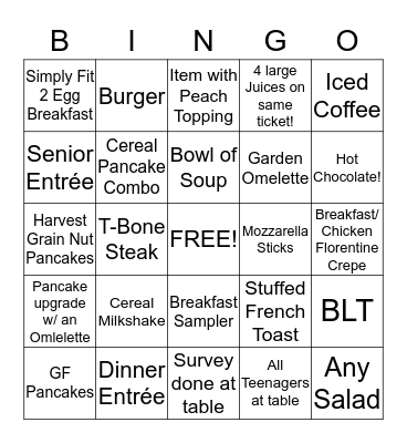 IHOP BINGO Card