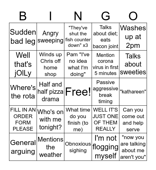 Saturday Afternoon  Bingo Card