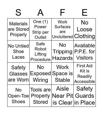 Safety Checklist 'Bingo' Bingo Card