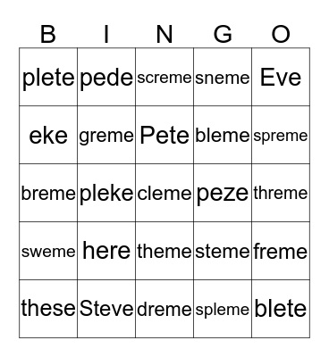 e-e Bingo Card