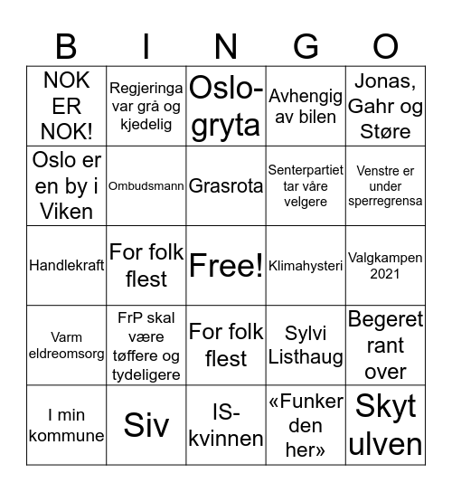 Fylkesårsmøte Viken FrP Bingo Card