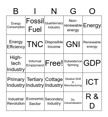 Economic Activity Bingo Card