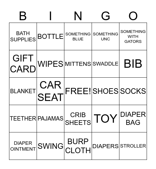 Baby Shower Bingo Card