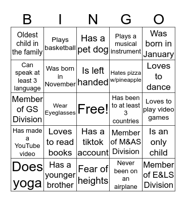 Human Bingo Card