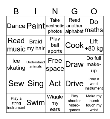 I Can...  Bingo Card