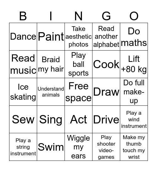 I Can...  Bingo Card