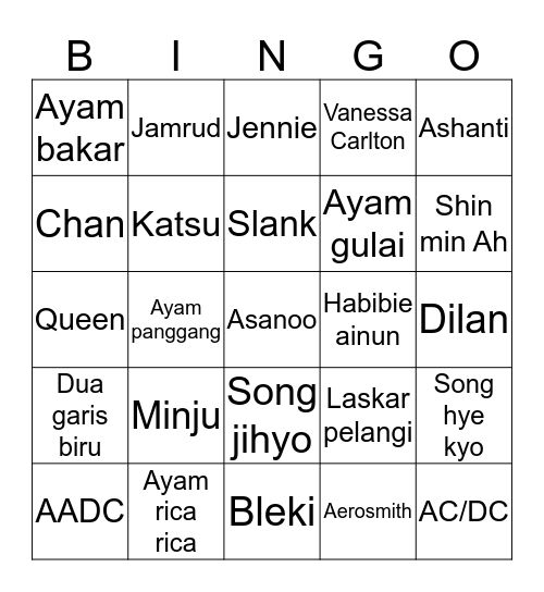 Asanoo Bingo Card