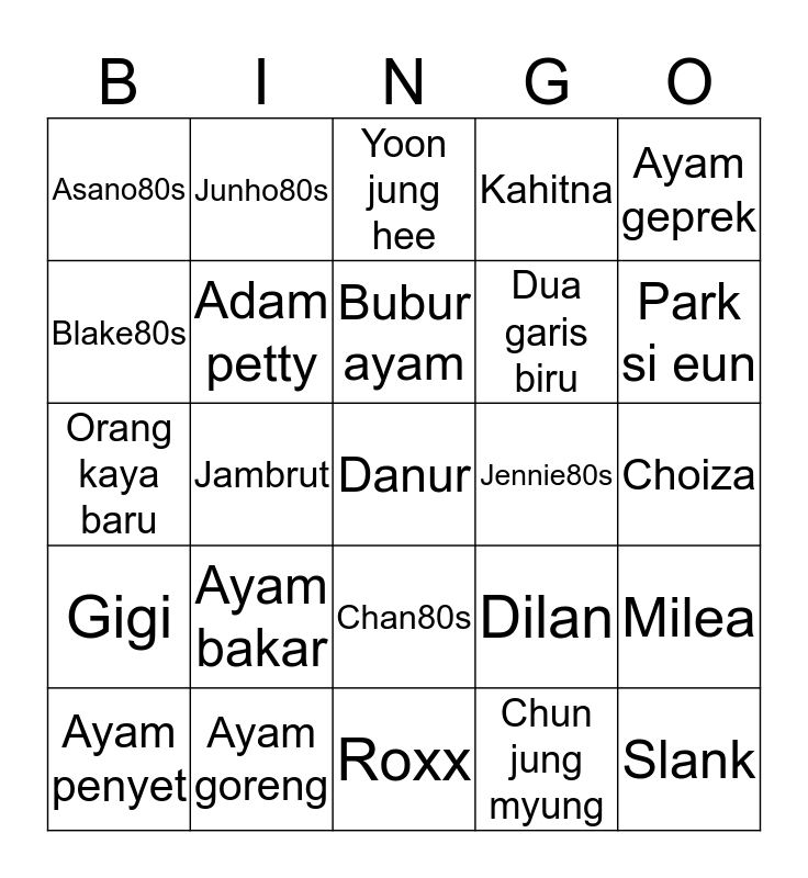 Untitled Bingo Card