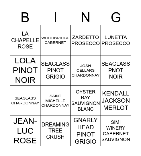 WINE-GO Bingo Card
