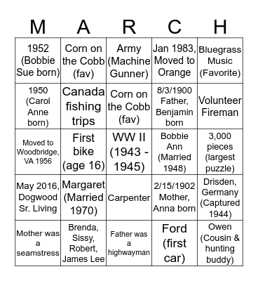 All About Fred!! Bingo Card