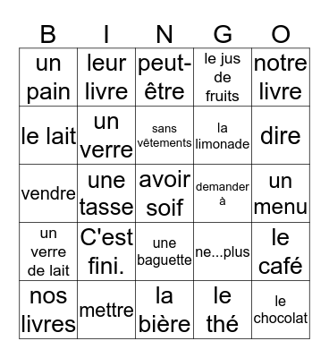 Vocabulaire Frans U29 Bingo Card