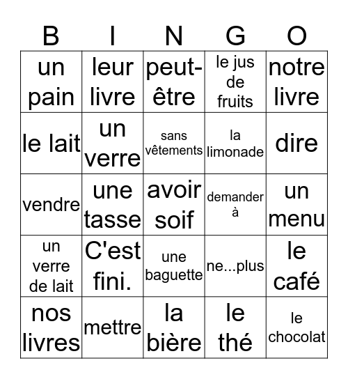 Vocabulaire Frans U29 Bingo Card