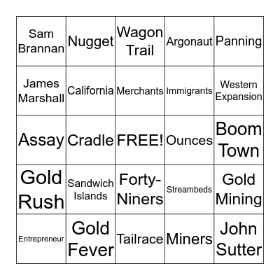 Gold Rush Bingo Card