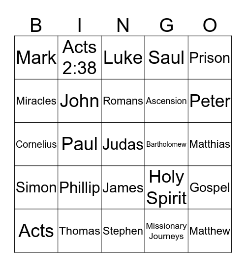 Acts of the Apostles Bingo Card