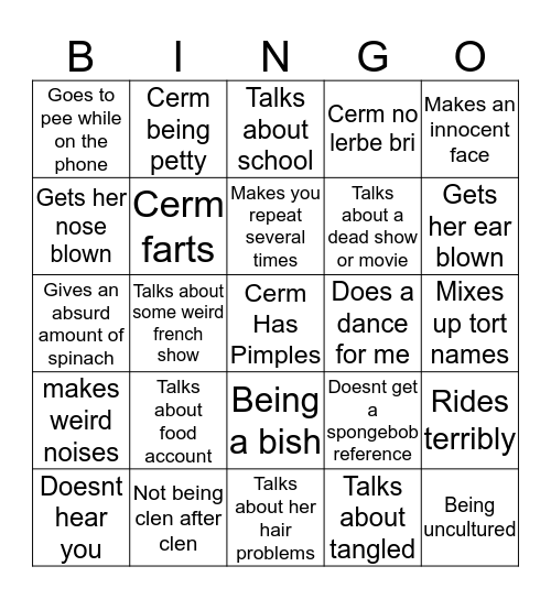 Cerm Does Things Bingo Card