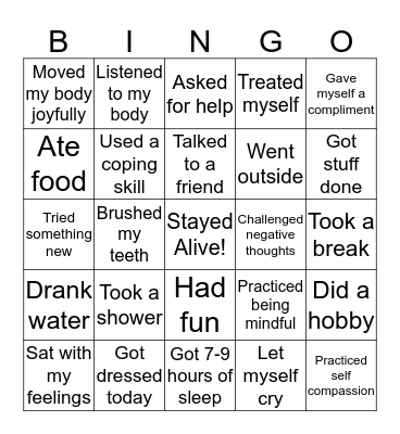 Self-Care Bingo Card