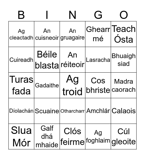 Cluiche Biongó Bingo Card