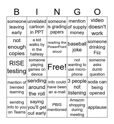 Faculty Meeting Bingo Card