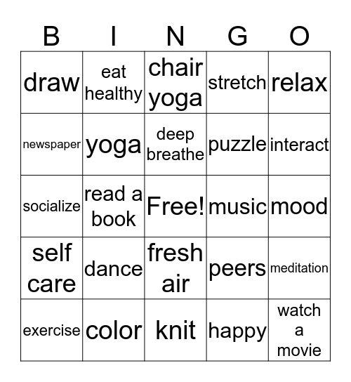 Stress Bingo Card