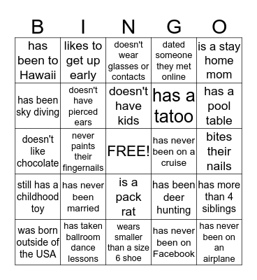 Get to Know You Bingo Card