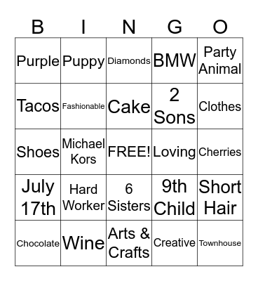 Veronica's Bingo Card