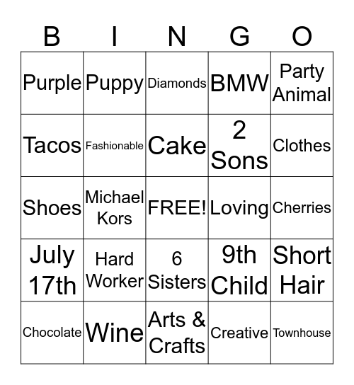 Veronica's Bingo Card