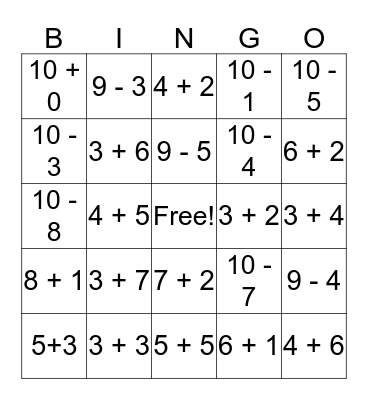 Emerson's Addition Bingo Card