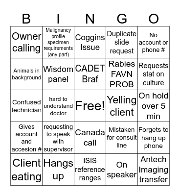 Customer Service Bingo Card