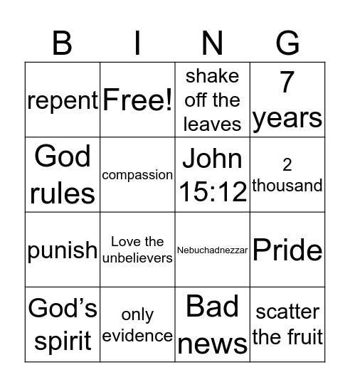 Daniel 4 Bingo Card