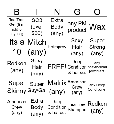 Product & Services Fun Bingo Card