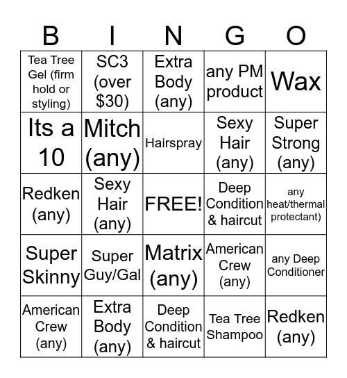 Product & Services Fun Bingo Card