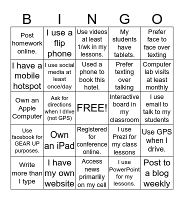 Techno Bingo - GEAR UP Bingo Card